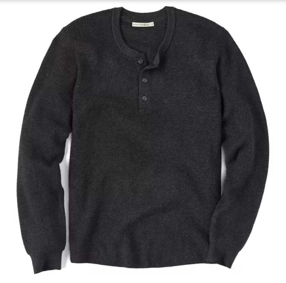 Marine Layer Men's Henley Knitted Sweater Charcoal Gray Size Large